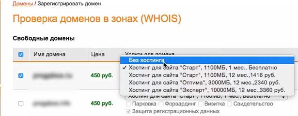 Дополнительная услуга хостинга Приобретение домена на webnames без хостинга